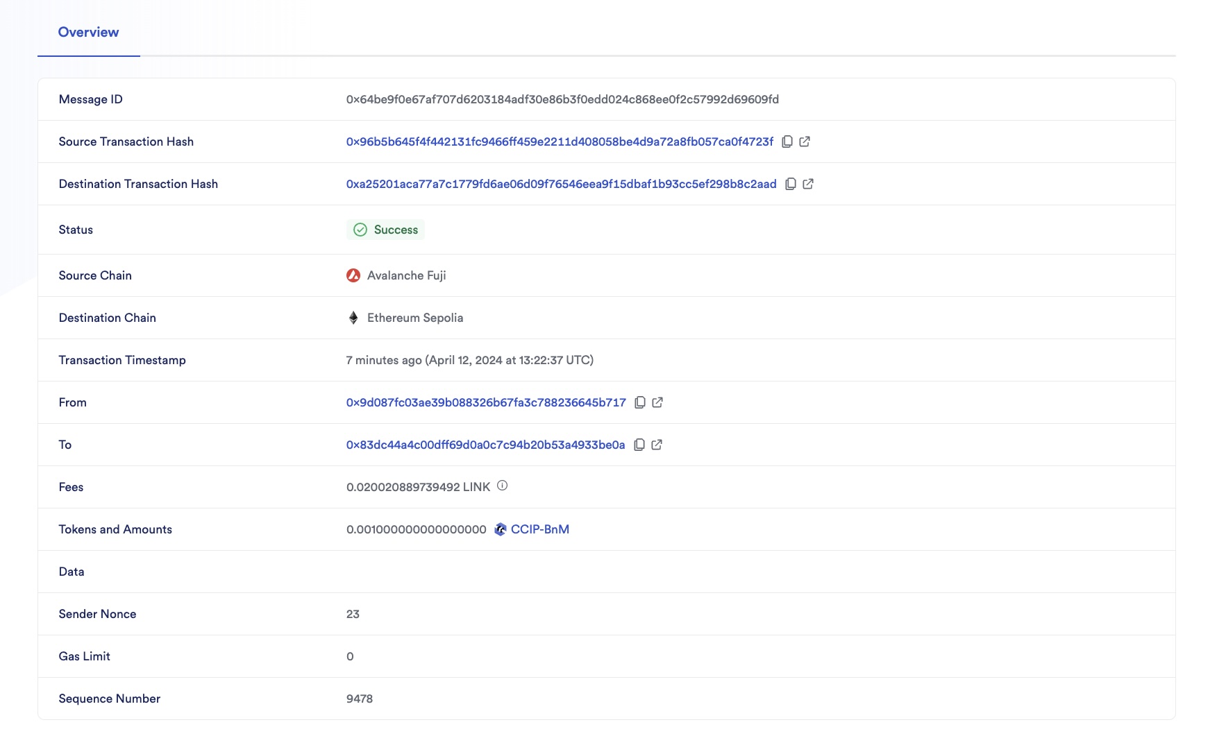 Chainlink CCIP Explorer transaction details